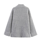 Damen gesteppte Strickjacke mit dekorativem Knopfverschluss und hohem Kragen R&B