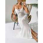 Damen Häkel-Strandkleid mit floralen Akzenten und schmalem Schnitt EB