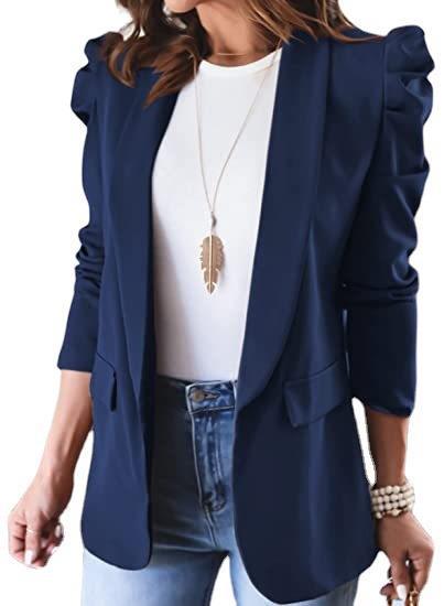 Damen eleganter Blazer mit Puffärmeln und praktischen Taschen R&B