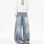 Damen Weit geschnittene Jeans mit bunten Stickereien