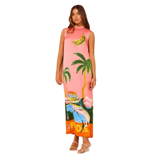 Damen Maxikleid mit buntem Tropenmotiv und lässigem Schnitt R&B