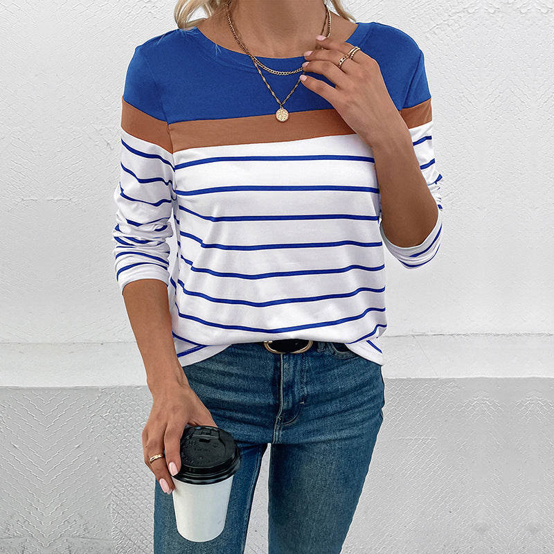 Damen Langarmshirt mit modischem Streifenmuster und farblich abgesetztem Oberteil R&B