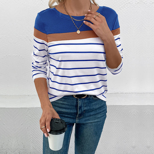 Damen Langarmshirt mit modischem Streifenmuster und farblich abgesetztem Oberteil R&B