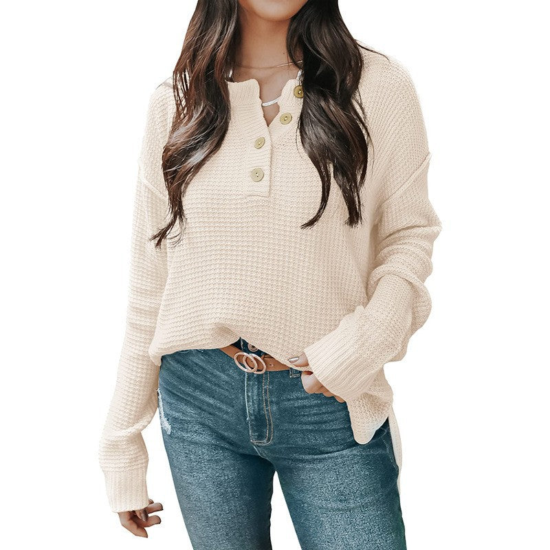 Damen lässiger Oversized Pullover mit Knopfleiste und strukturiertem Material R&B
