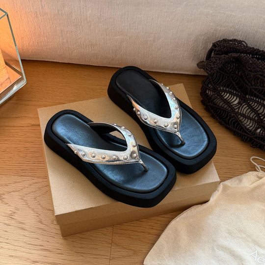 Damen modische Zehentrenner-Sandalen mit luxuriösem Nieten-Detail R&B