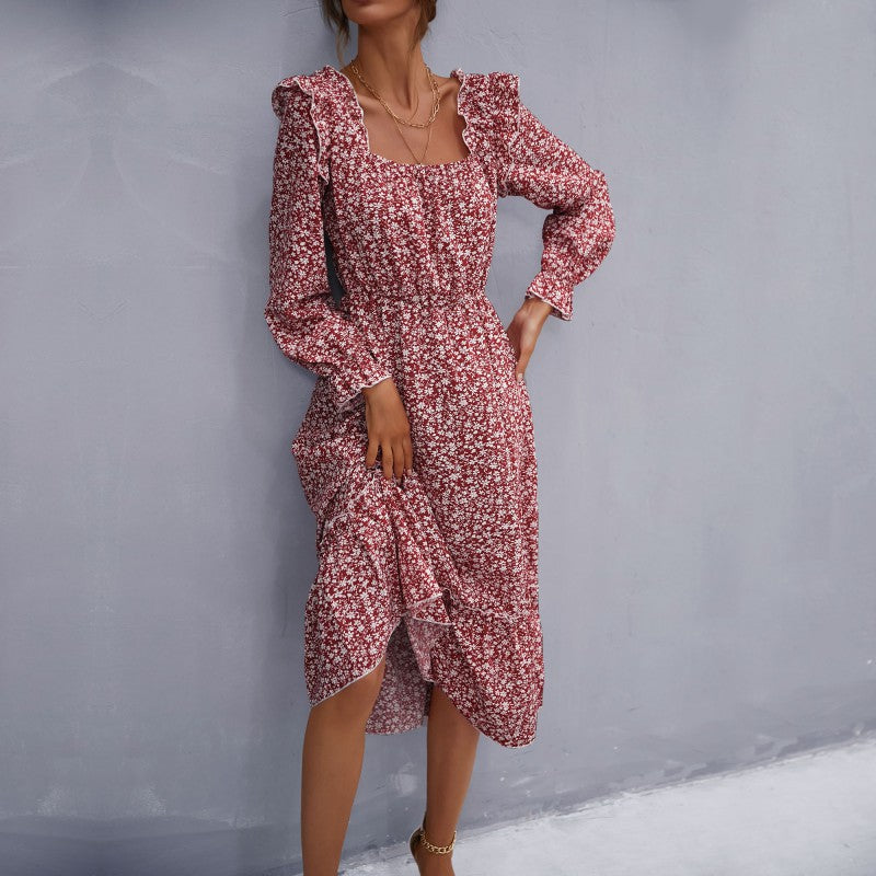 Damen Florales Midikleid mit Rüschendetails