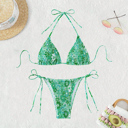 Damen Triangel-Bikini mit floralen Rüschendetails und verstellbaren Trägern R&B