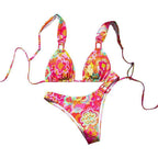 Damen Triangel-Bikini mit modischem Blumendesign und verstellbaren Trägern