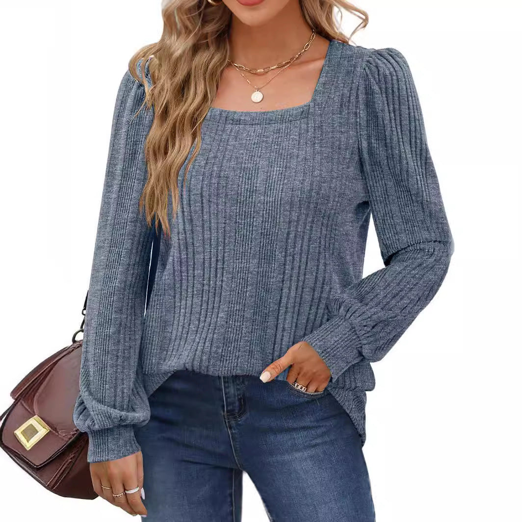 Damen modischer Pullover mit strukturiertem Rippmuster und Puffärmeln R&B