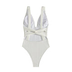 Damen Einteiliger Badeanzug mit tiefem V-Ausschnitt und strukturiertem Design
