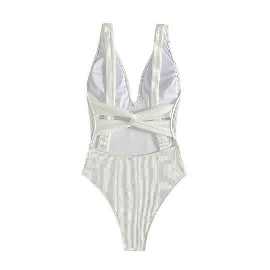 Damen Einteiliger Badeanzug mit tiefem V-Ausschnitt und strukturiertem Design R&B