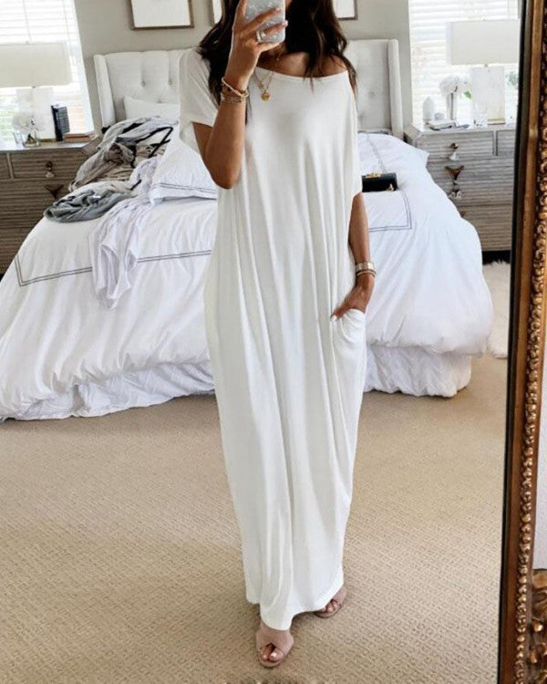 Damen lässiges Maxi-Überkleid mit weitem Schnitt und praktischen Taschen R&B