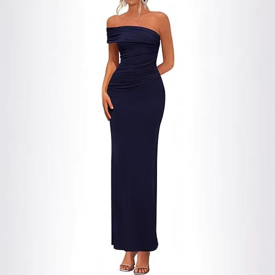 Damen Elegantes Maxi-Kleid mit schulterfreiem Design und raffinierten Drapierungen R&B