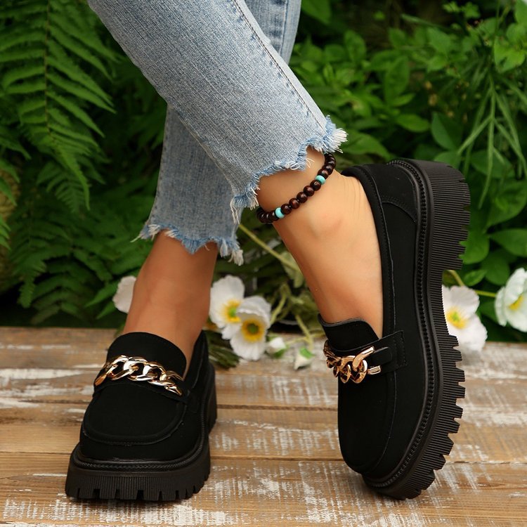 Damen Chunky Loafers mit modischen Kettenakzenten und rutschfester Sohle R&B