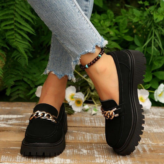 Damen Chunky Loafers mit modischen Kettenakzenten und rutschfester Sohle R&B