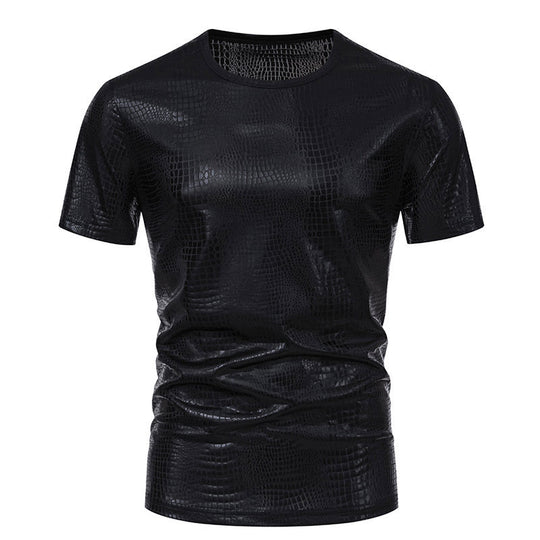 Herren Glamouröses Kurzarmpullover im Schlangenleder-Look R&B