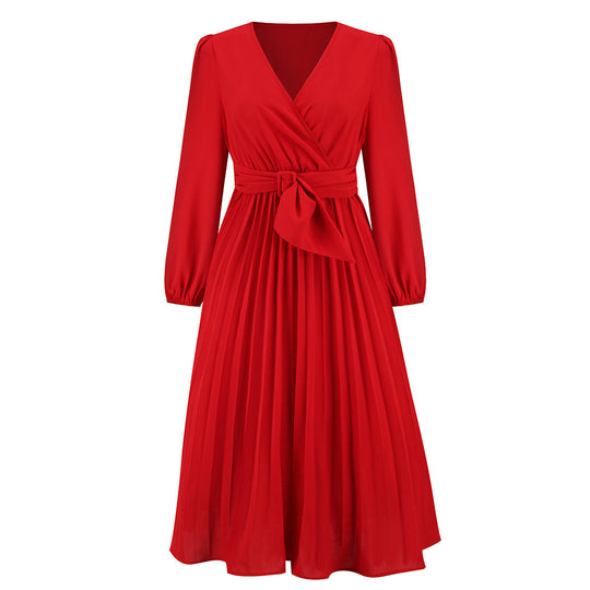 Damen Elegantes Wickelkleid mit dekorativen Falten und Taillengürtel R&B