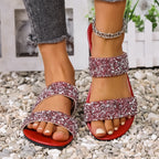 Damen Glitzernde Slides mit breiten Riemen R&B
