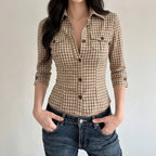 Damen Karierte Bluse mit tailliertem Schnitt und Brusttaschen R&B