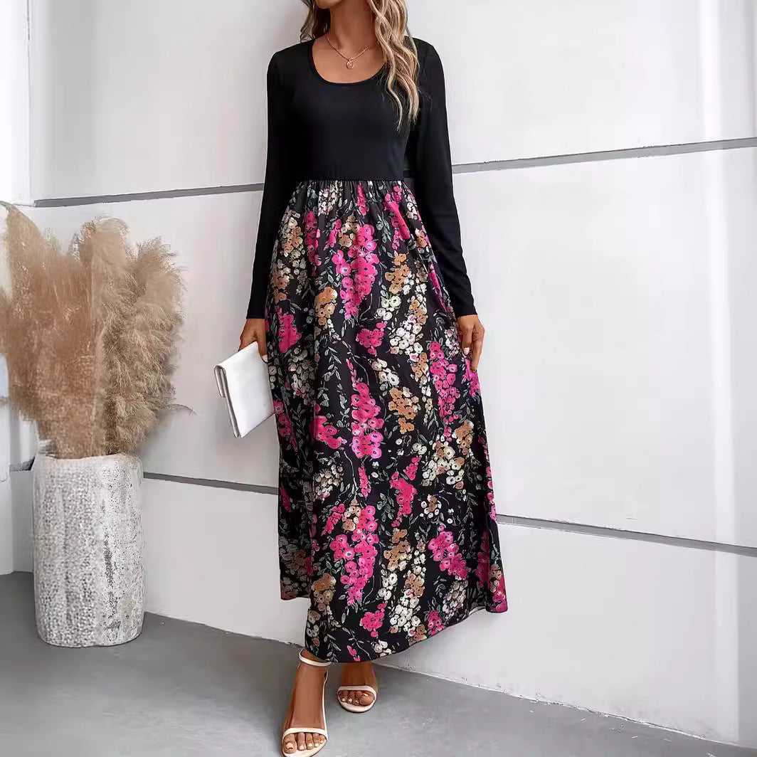 Damen Maxikleid mit floralem Print und langen Ärmeln R&B