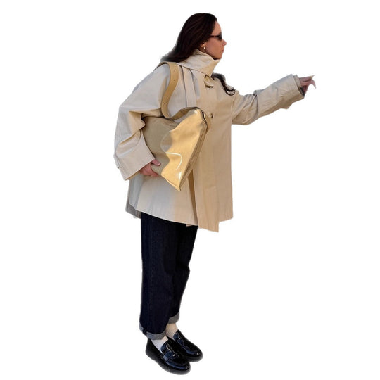 Damen oversized Cabanjacke mit praktischen Knöpfen und modernem Stehkragen R&B