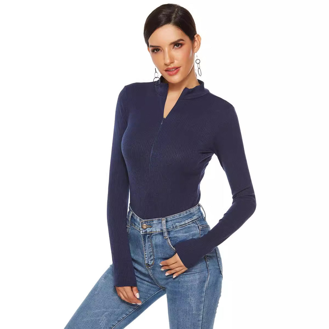 Damen Langärmliger Bodysuit mit sportlichem Reißverschluss R&B