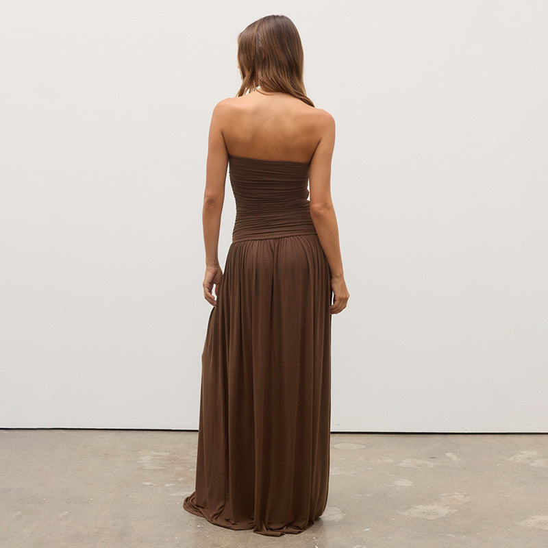 Damen Maxi-Kleid mit figurbetontem Oberteil und fließendem Rock