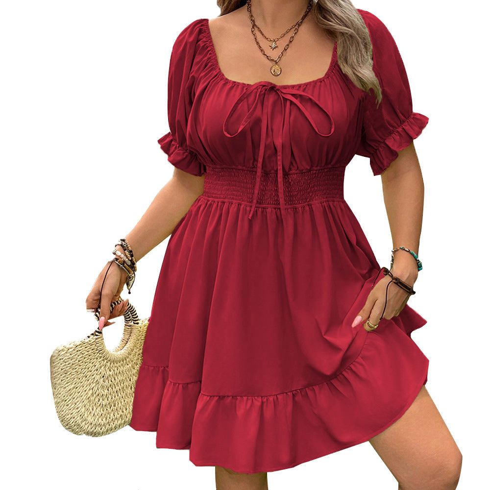 Damen verspieltes Minikleid mit Puffärmeln und Rüschenabschluss R&B