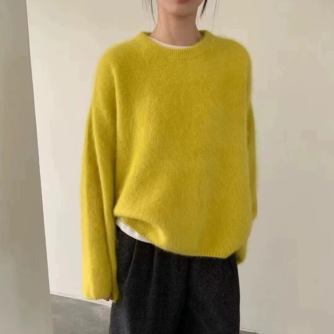 Damen Flauschiger Pullover mit überschnittenen Schultern und weitem Schnitt R&B