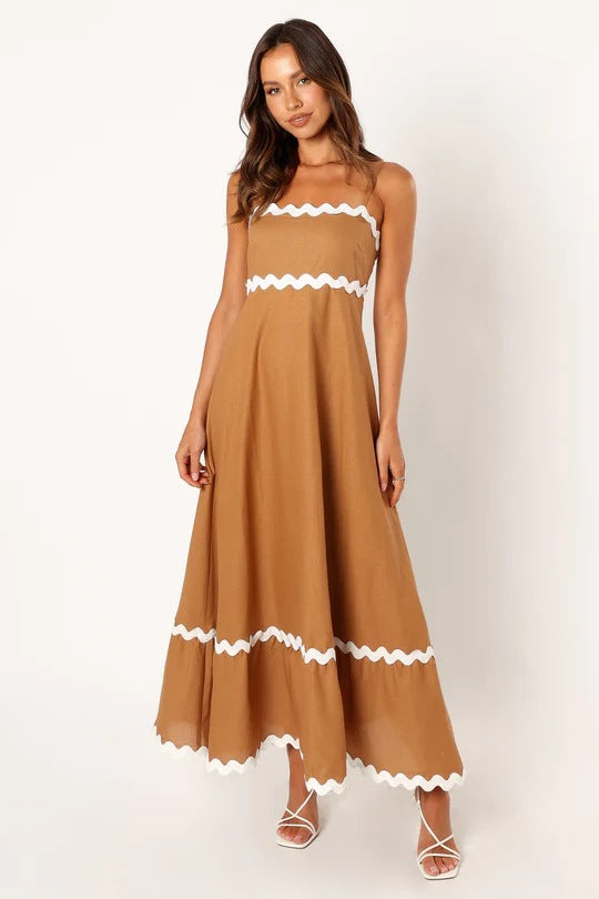 R&B | Einfarbiges Spitzen-Hosenträger-Röhrentop-Kleid