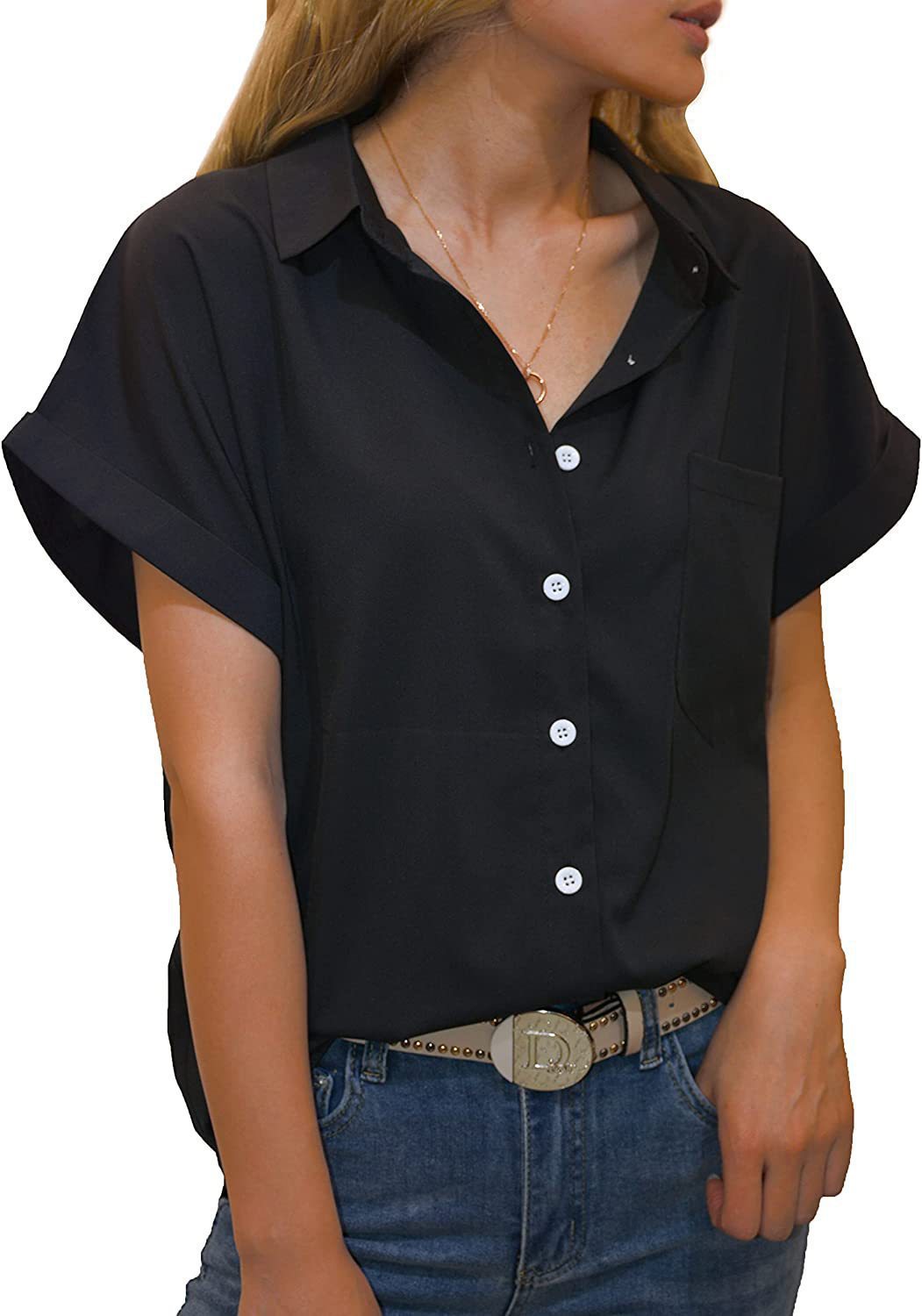 Damen elegant geschnittene Kurzarmbluse R&B