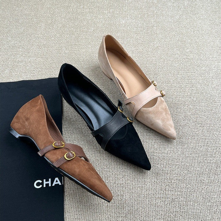 Damen Slingback-Ballerinas mit dekorativer Schnallenakzent und eleganter Lederoberfläche R&B