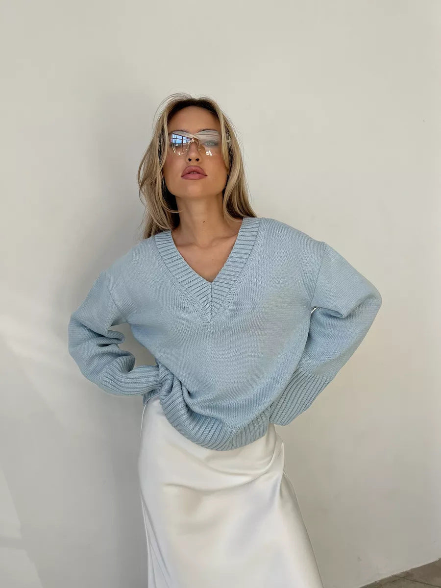 Damen V-Ausschnitt Pullover aus weichem Strick R&B