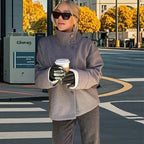 Damen Lässige Wolldecke-Jacke mit hohem Kragen und Knopfverschluss R&B