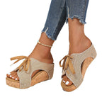 Damen Slip-On Sandalen mit Korksohle und stylischen Schnürdetails