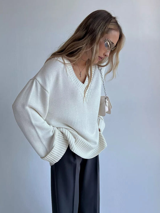 Damen V-Ausschnitt Pullover aus weichem Strick R&B