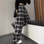 Damen Weite Karohose mit elastischem Bund und Kordelzug R&B