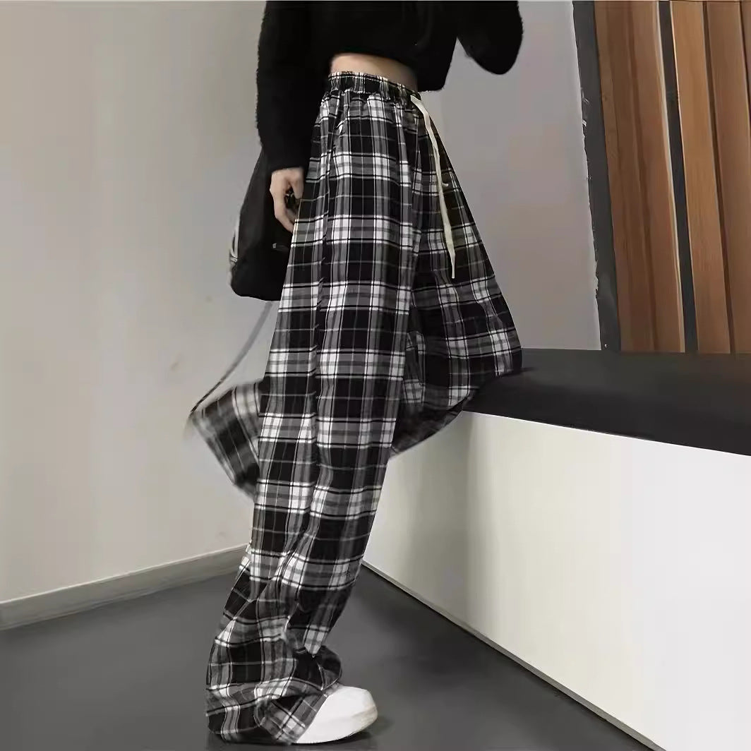Damen Weite Karohose mit elastischem Bund und Kordelzug R&B