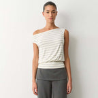 Damen asymmetrisches Oberteil mit modischem Streifenmuster R&B