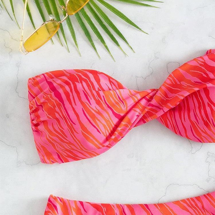 Damen Bandeau-Bikini mit Volant und geschmackvollem Muster R&B