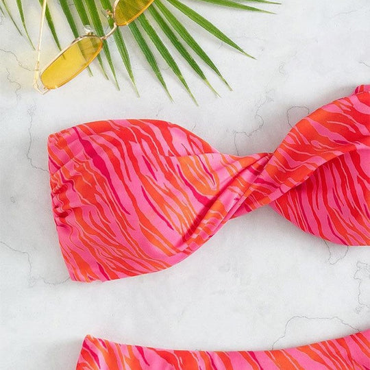 Damen Bandeau-Bikini mit Volant und geschmackvollem Muster R&B