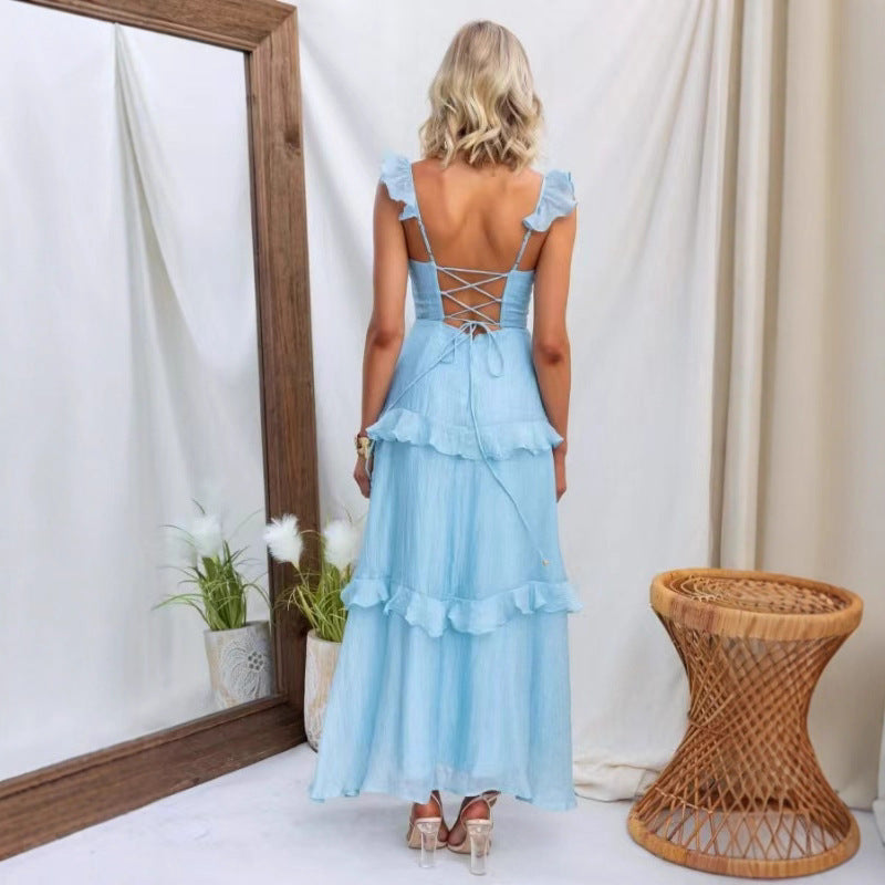 Damen Maxikleid mit Rüschendetails und taillierter Silhouette R&B