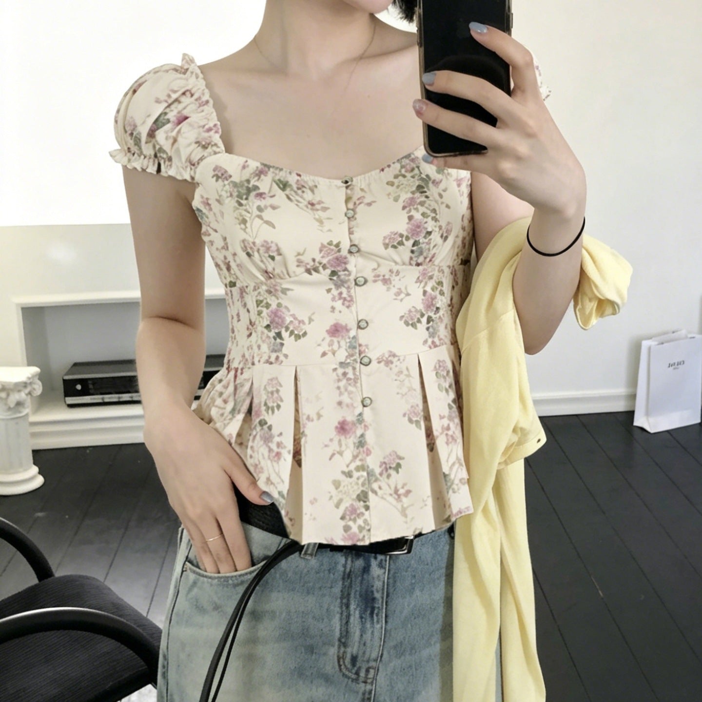 Damenbluse mit floralem Design und Rüschenärmeln R&B