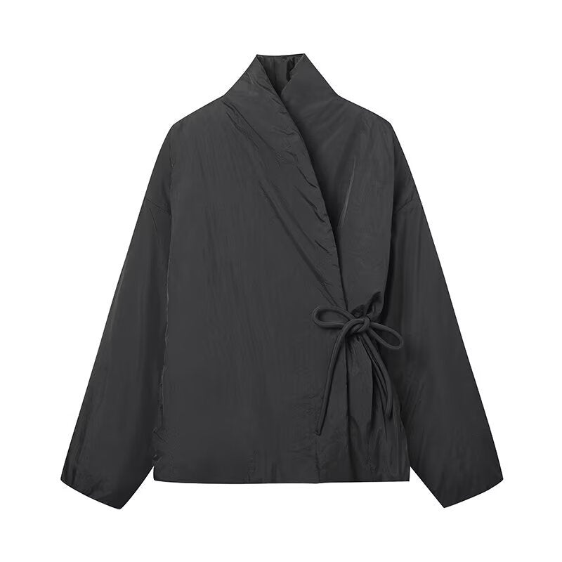 Damen modische Übergangsjacke mit hohem Kragen und Bindegürtel R&B