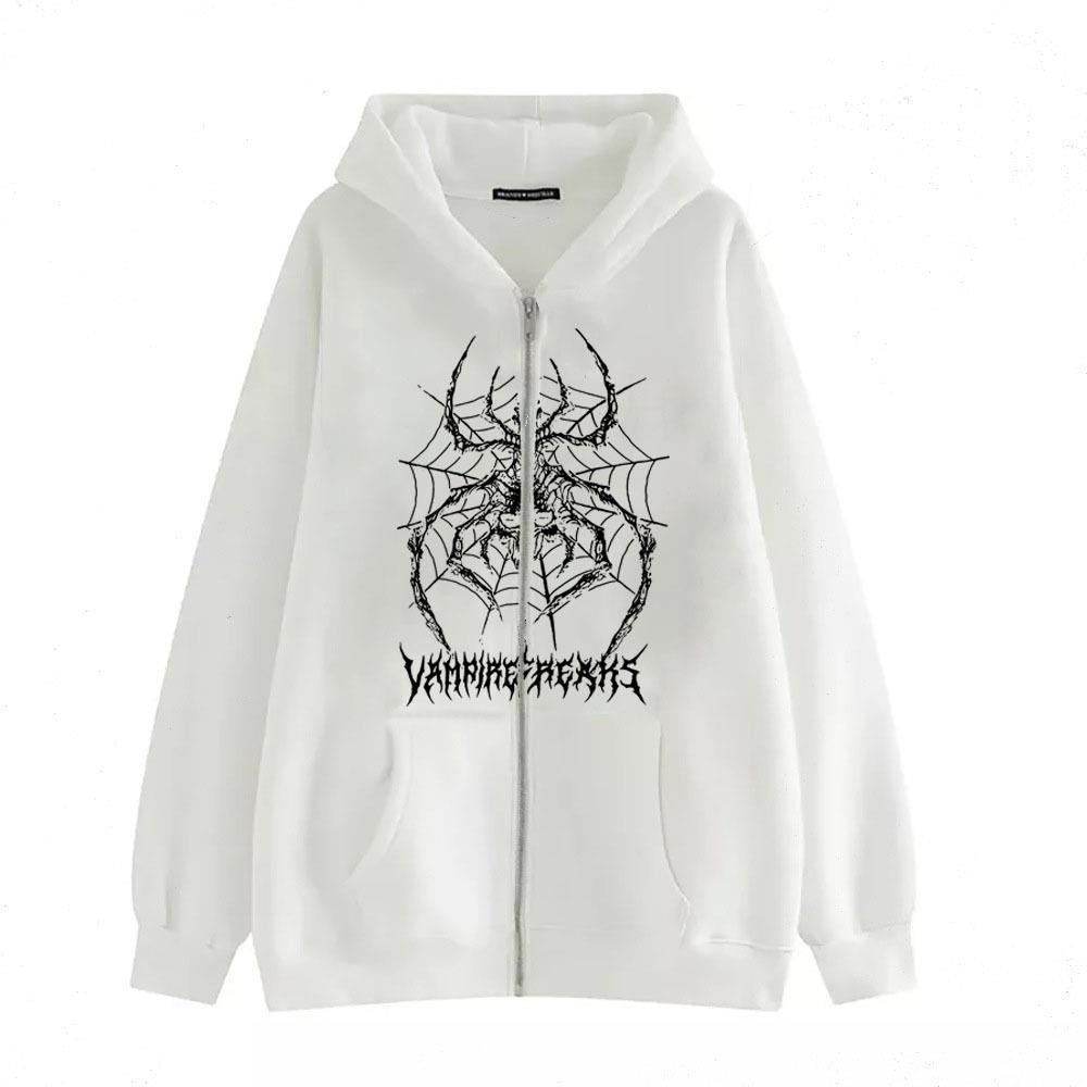 Damen Langarm Kapuzenjacke mit detailreichem Spinnenmotiv R&B