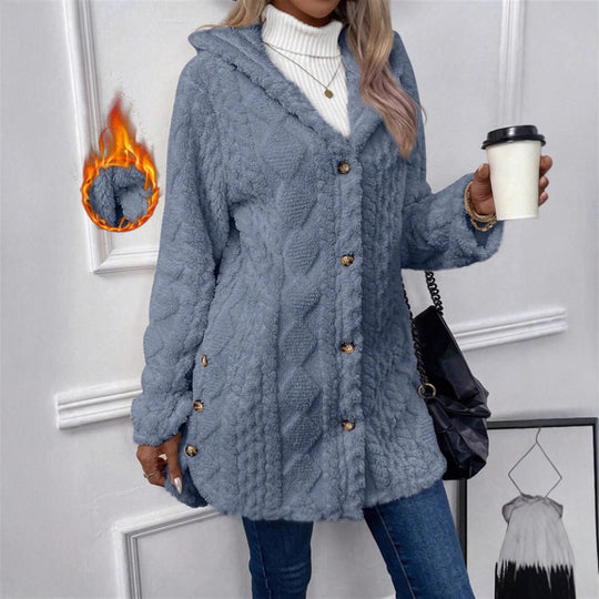 Damen Kuschelige Teddyjacke mit Knopfverschluss R&B