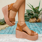 Damen Wedge-Sandalen mit geflochtenem Riemen und elastischem Knöchelriemen
