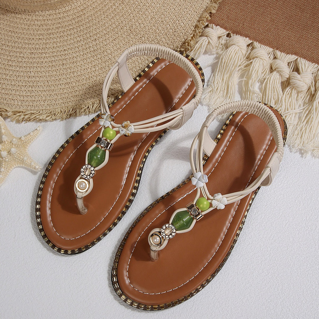 Damen Zehentrennersandalen mit dekorativen Perlenakzenten und komfortablem Fußbett R&B