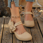 Damen Mary Jane Pumps mit modischer Schleifenapplikation und glänzender Oberfläche R&B