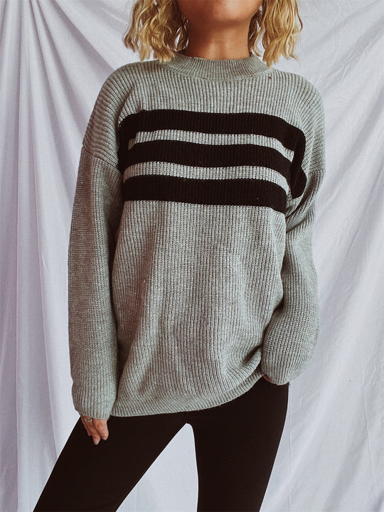 Damen lässiger Strickpullover mit modischen Streifen R&B